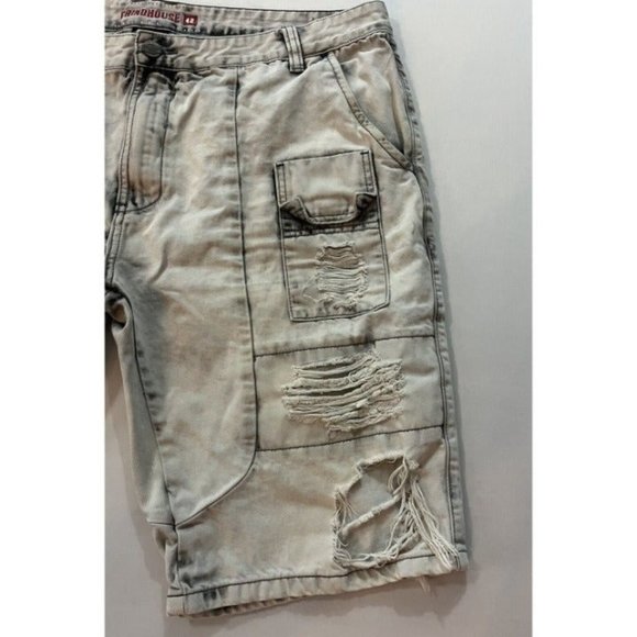 Grindhouse Men's Distressed Destroyed Denim Jeans/Shorts Size 42 White Acid Wash - Picture 4 of 11